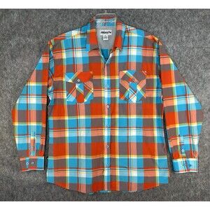 Ablanche Men’s 2XL Orange Blue Plaid Button Up Long Sleeve Shirt